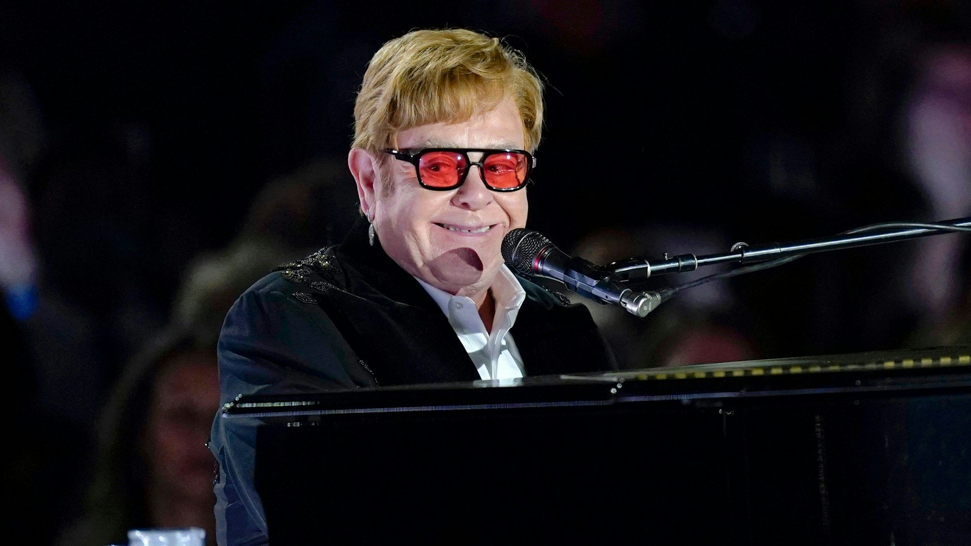 FILE - Elton John performs on the South Lawn of the White House in Washington on Sept. 23, 2022. John has achieved EGOT status. The famed British singer-pianist secured an Emmy Award on Monday night, Jan. 15, 2024, for best variety special (live) for “Elton John Live: Farewell from Dodger Stadium,” a three-hour concert documentary that streamed on Disney +. (AP Photo/Susan Walsh, File)