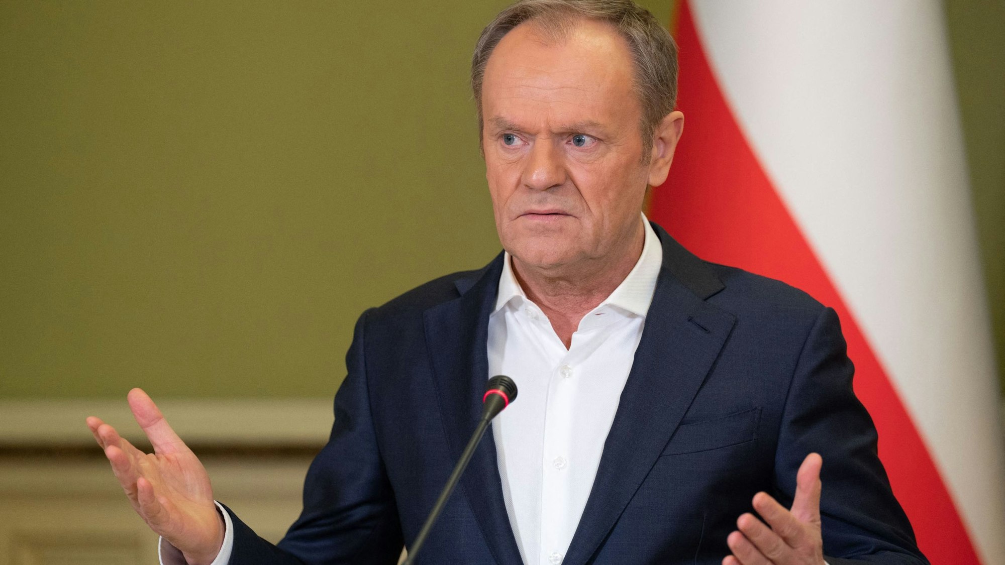 Polens neuer Premierminister Donald Tusk bei einer Rede. (Archivbild)