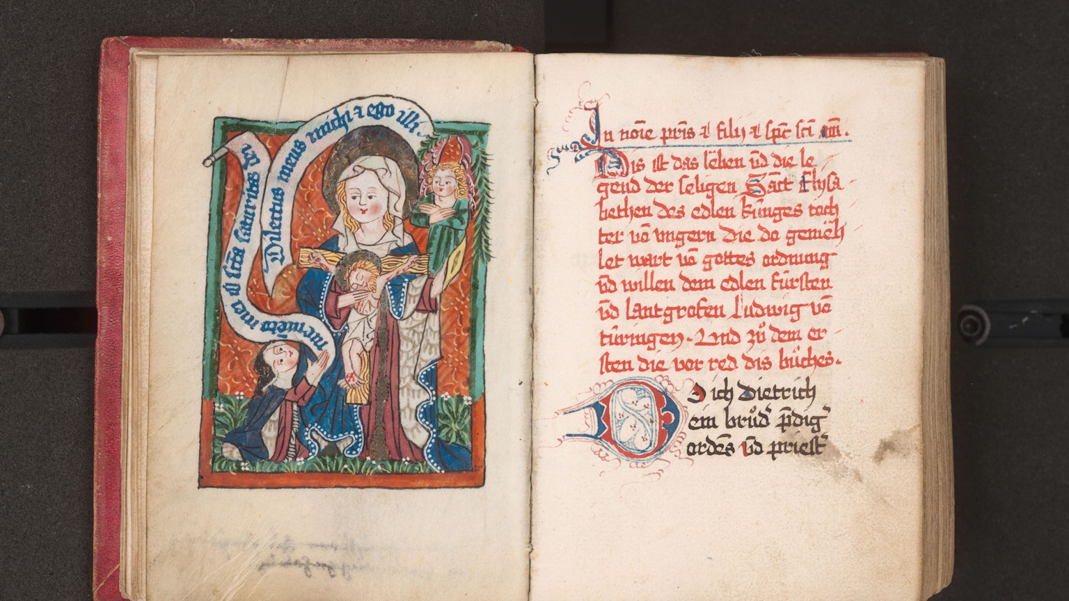 Kostbarstes Werk in der Nationalbibliothek: Elisabeth-Handschrift von 1481. Buch- und Schrift-Museum der Deutschen Nationalbibliothek; Das kostbarste Buch im Buch- und Schrift-Museum der Deutschen Nationalbibliothek: Die Elisabeth-Handschrift von 1481.