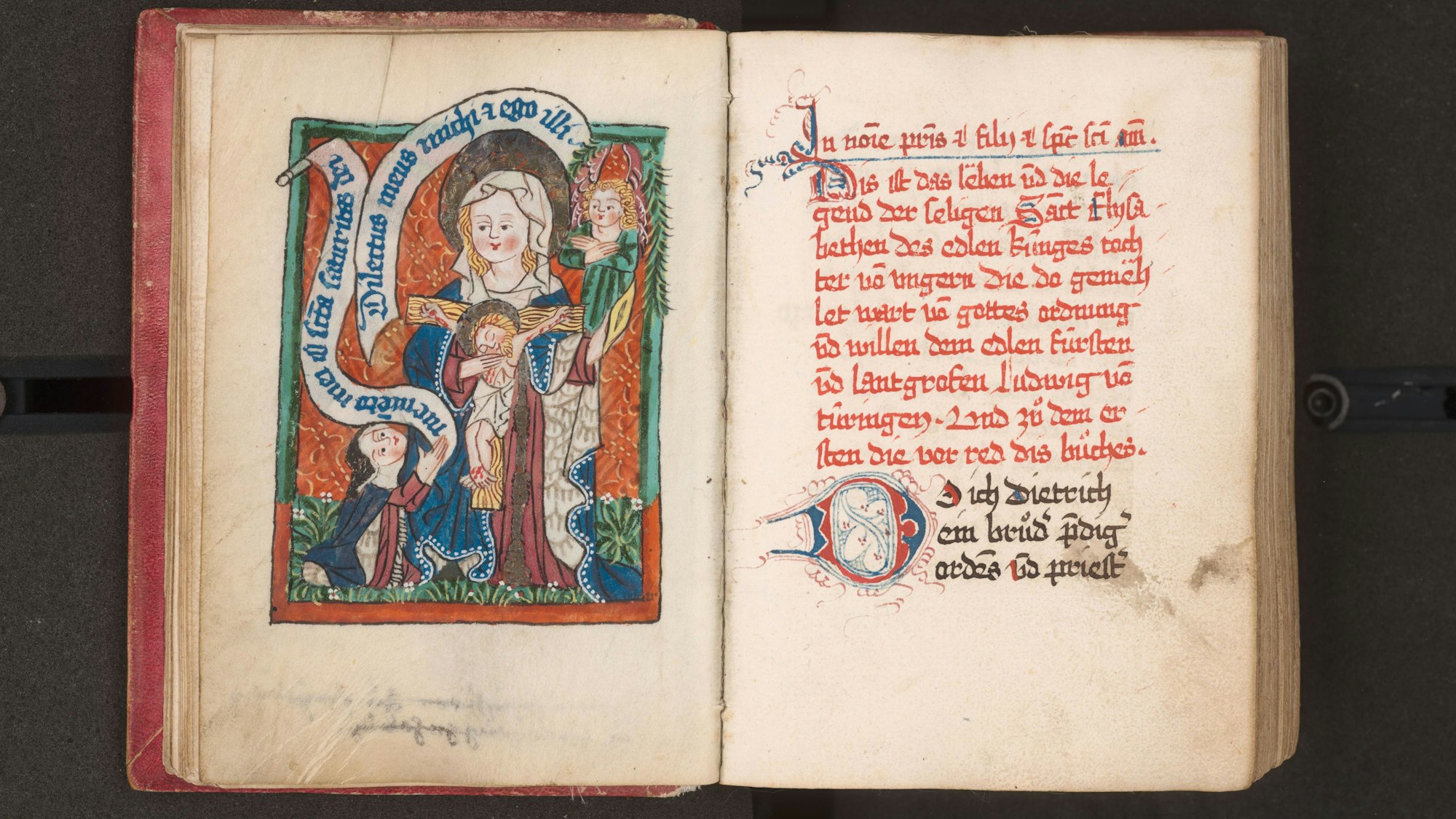Kostbarstes Werk in der Nationalbibliothek: Elisabeth-Handschrift von 1481. Buch- und Schrift-Museum der Deutschen Nationalbibliothek; Das kostbarste Buch im Buch- und Schrift-Museum der Deutschen Nationalbibliothek: Die Elisabeth-Handschrift von 1481.