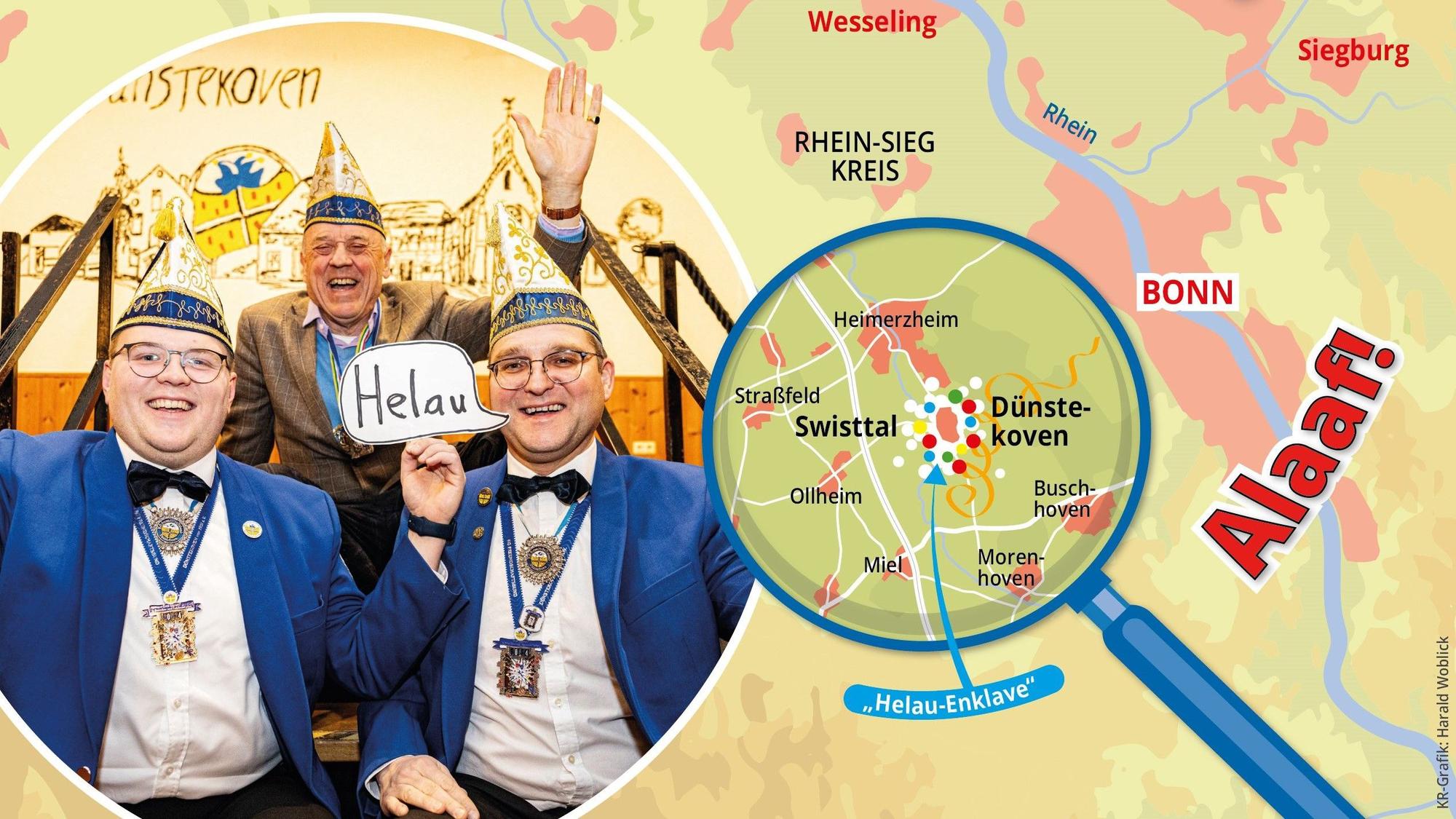 In Swisttal-Dünstekoven ruft man mitten im Alaaf-Gebiet "Helau".