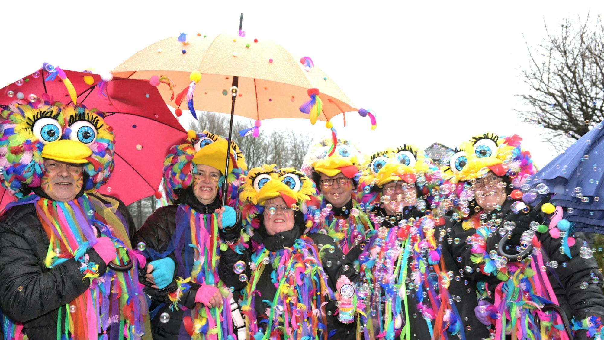 Das Foto zeigt die Lustigen Esel beim Karnevalszug in Bechen
