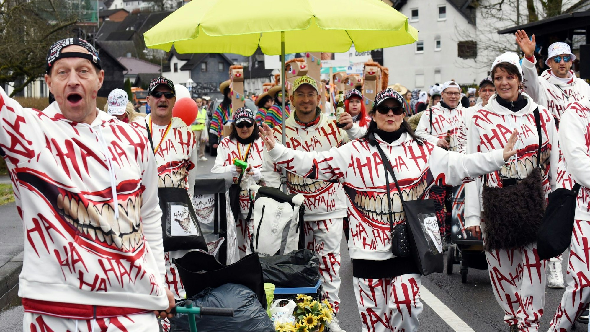 Eine Fußgruppe bei einem Karnevalszug.