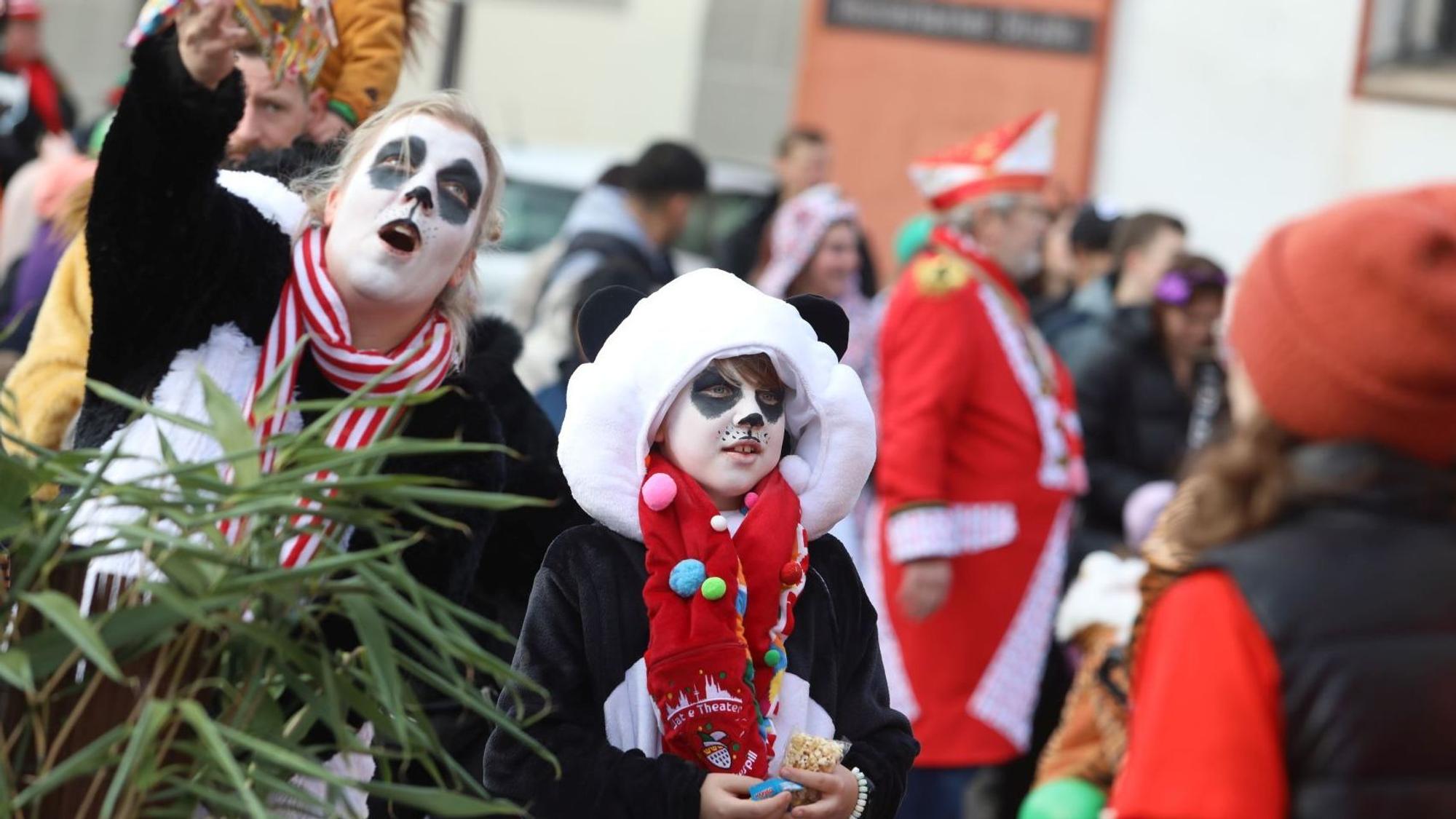 Zwei als Pandas kostümierte Jecken.