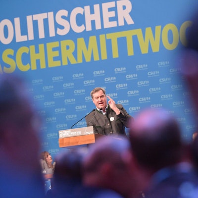 Markus Söder (CSU), Ministerpräsident von Bayern und CSU-Chef, hält eine Rede beim politischen Aschermittwoch der CSU.