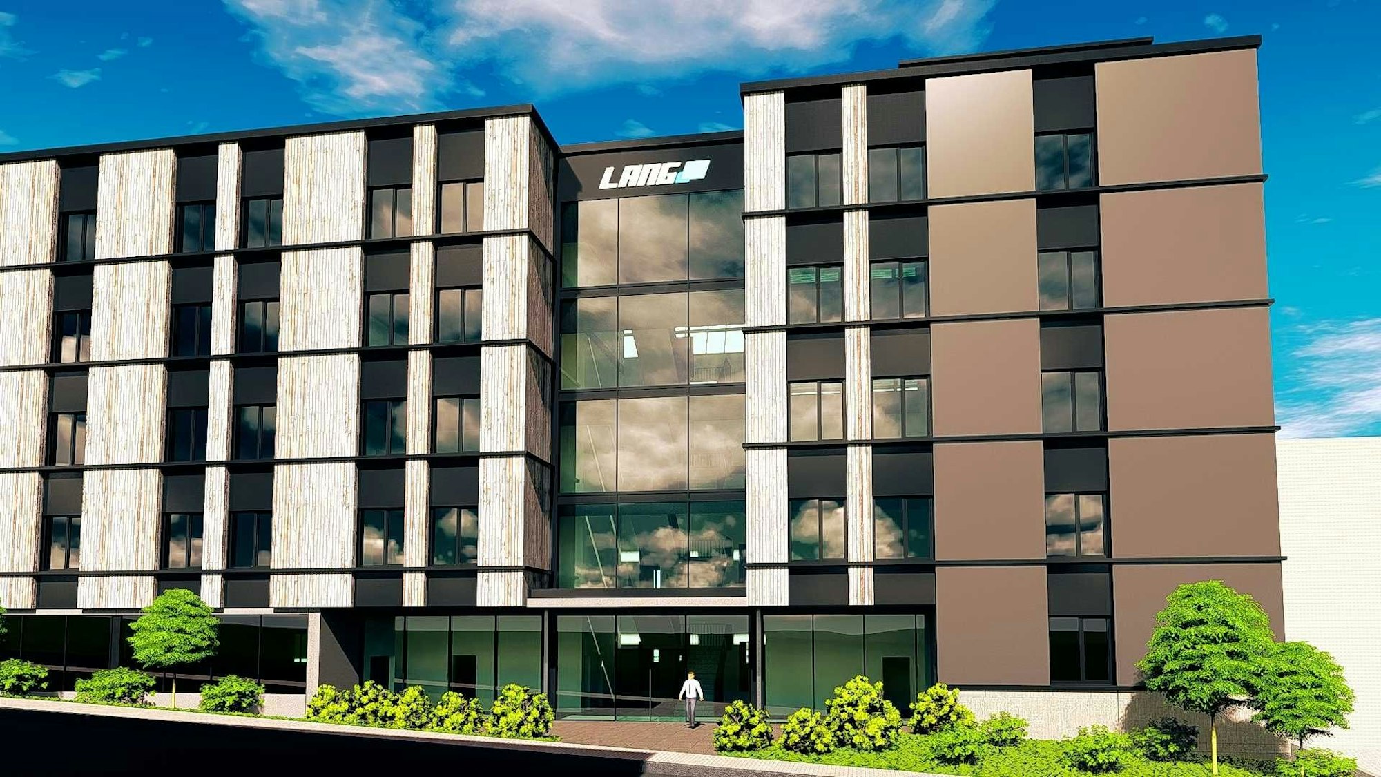 Visualisierung des Neubaus der Lang AG an der Schlosserstraße.
