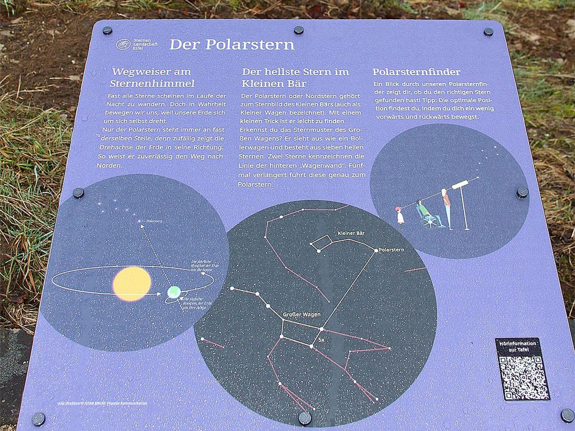 Auf Infotafeln werden zahlreiche Sterne erklärt, hier geht es um den Polarstern.