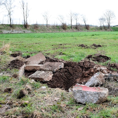 Zu sehen ist der Teil eines Fußballrasenplatzes.