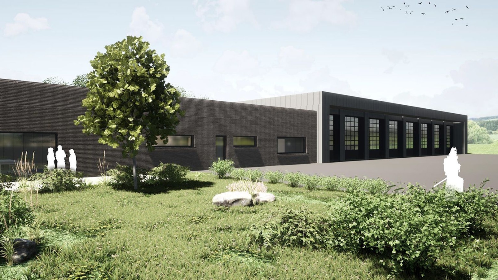 Entwurf der Architekten Fabian Thillmann und Bernd Siry vom Koblenzer Büro Thillmann Architekten für das Feuerwehrgerätehaus in Kommern.