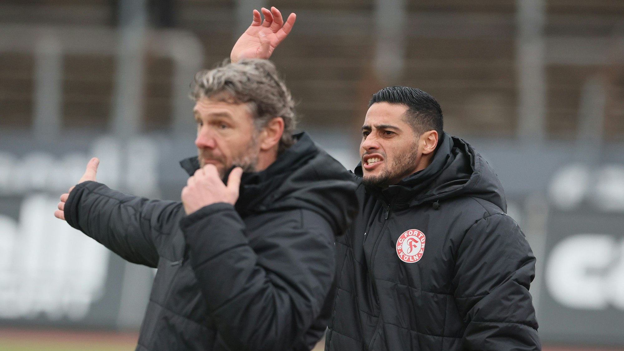 SC Fortuna Köln vs. SC Paderborn II, 4.Liga,
von links: Markus von Ahlen, Hamdi Dahmani (Fortuna), 04.02.2024, Bild: Herbert Bucco