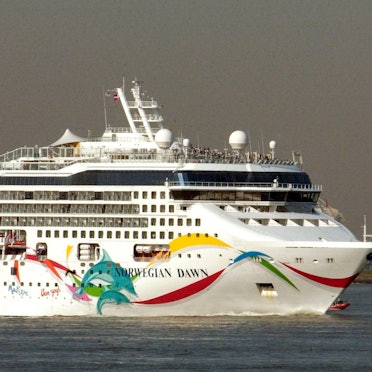 Das Kreuzfahrtschiff «Norwegian Dawn» der US-Reederei Norwegian Cruise Line am 18. April 2005 bei der Einfahrt nach New York, USA.
