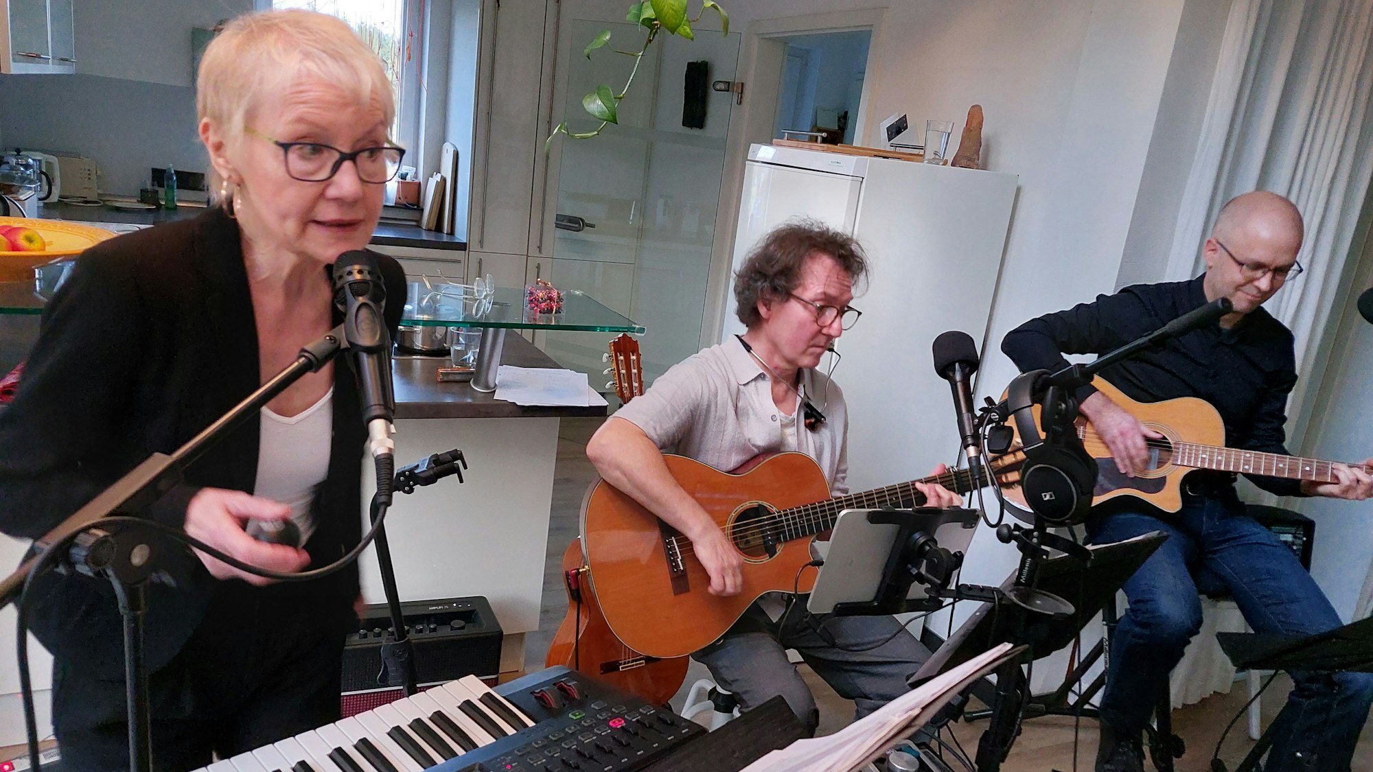 Wohnzimmerkonzert in Eitorf
Erika Kaldemorgen,Jörg Terlinden und und Daniel Sydow hatten persönliche Lieblingslieder als Konzertprogramm zusammengestellt.