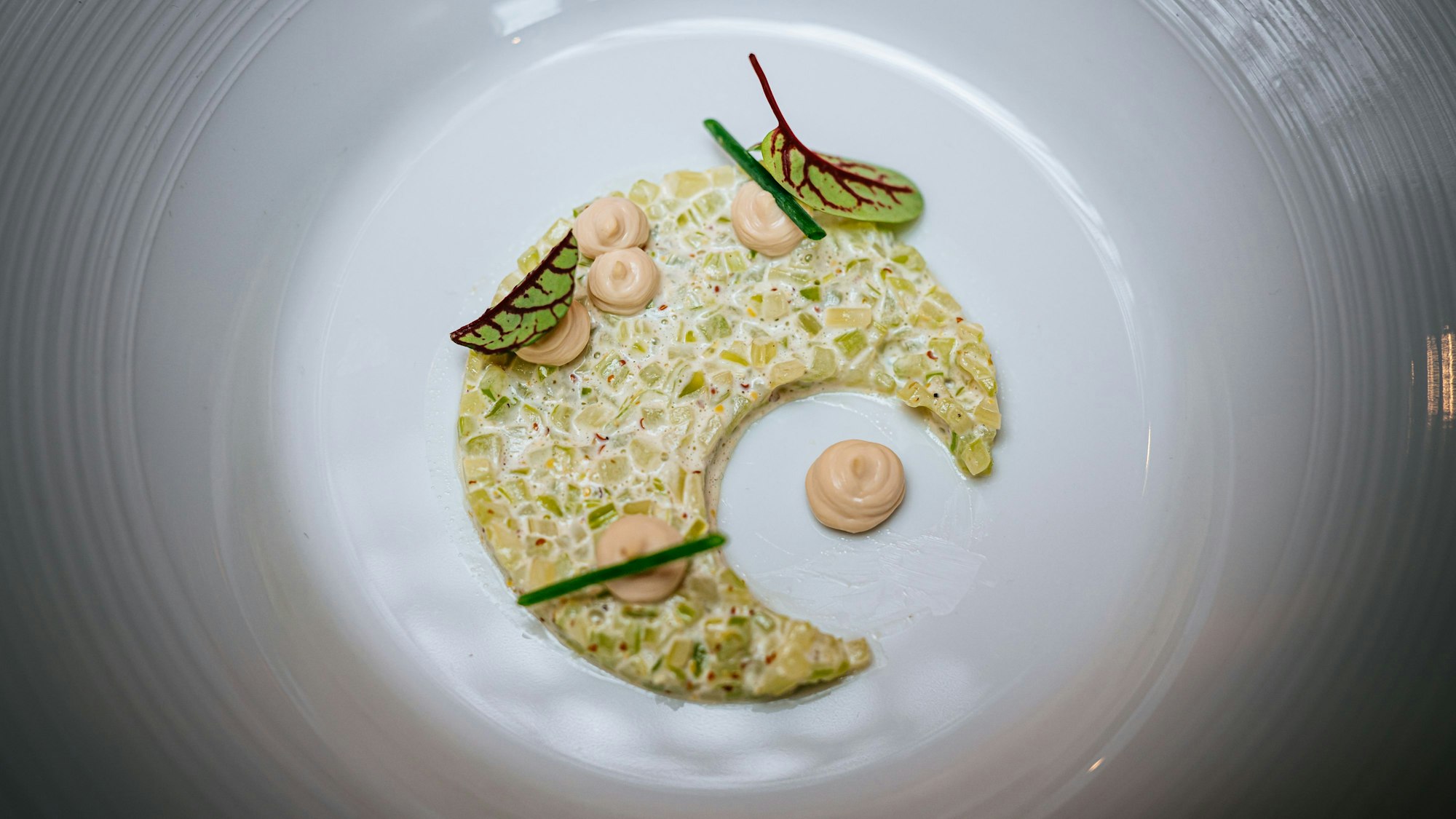 Ein Gang des vegetarischen Sellerie-Menüs im Restaurant Maximilian Lorenz.