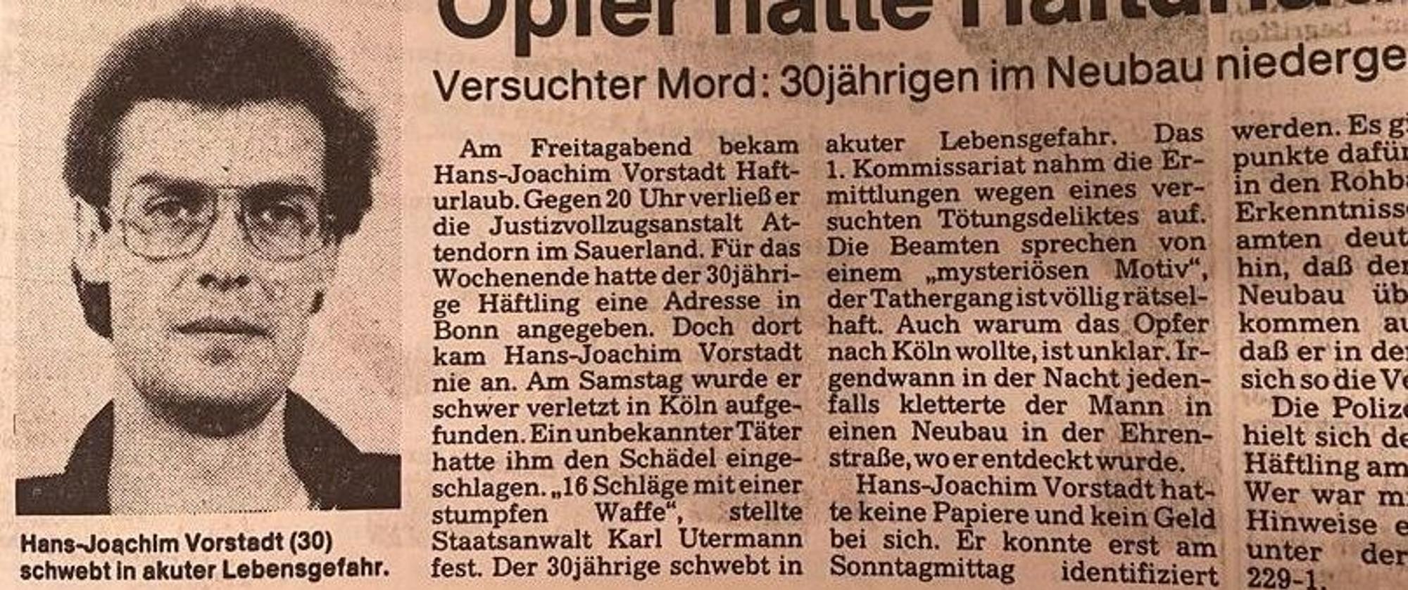 Das Opfer aus dem Jahr 1986. Er wurde an der Ehrenstraße angegriffen.