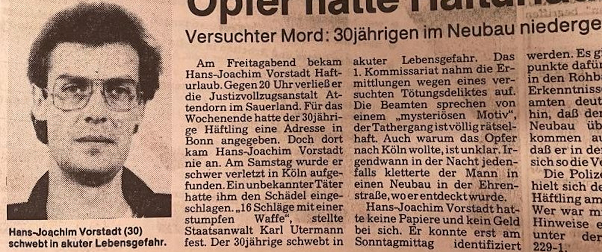 Das Opfer aus dem Jahr 1986. Er wurde an der Ehrenstraße angegriffen.