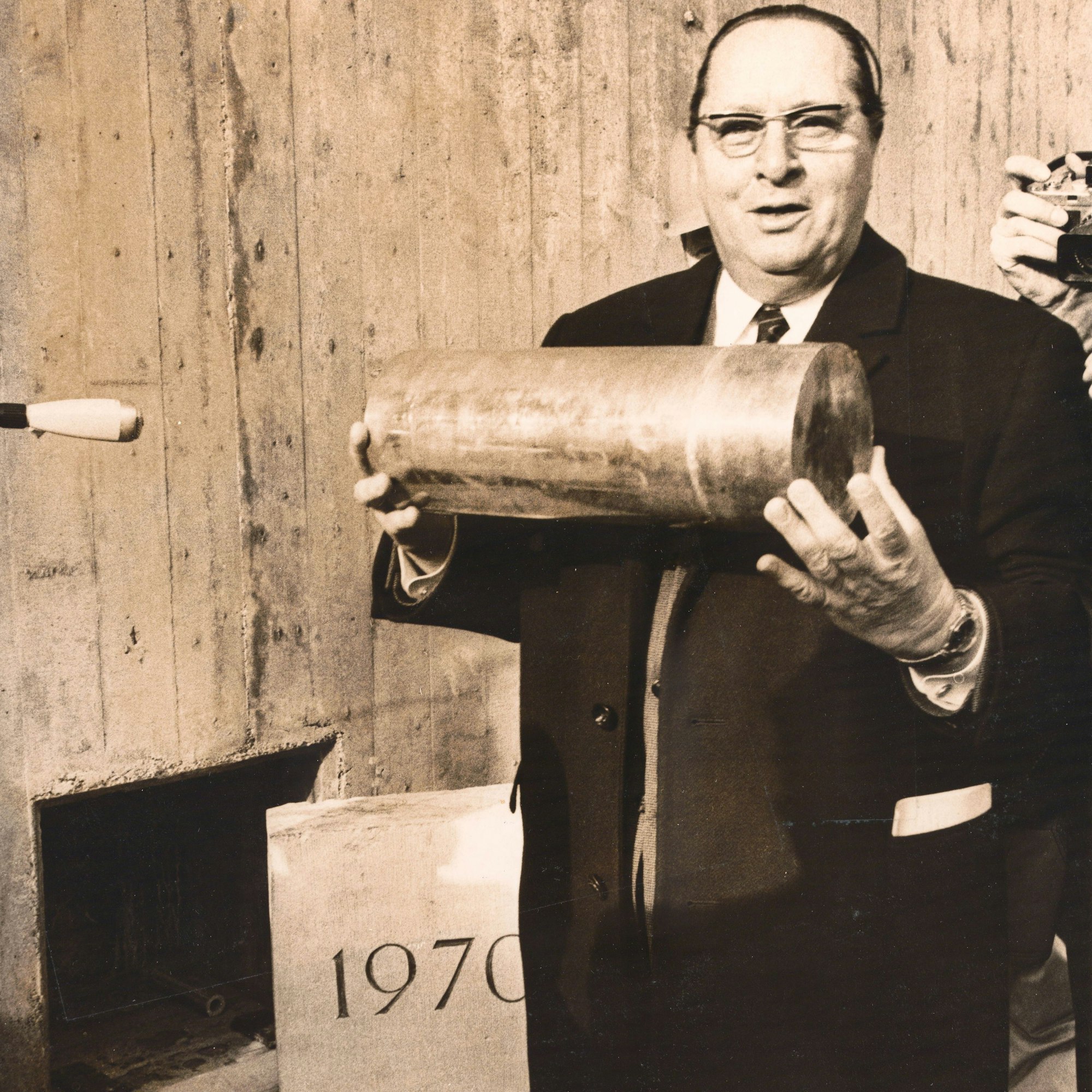 Grundsteinlegung des Römisch-Germanischen Museums mit Oberbürgermeister Theo Burauen 1970.