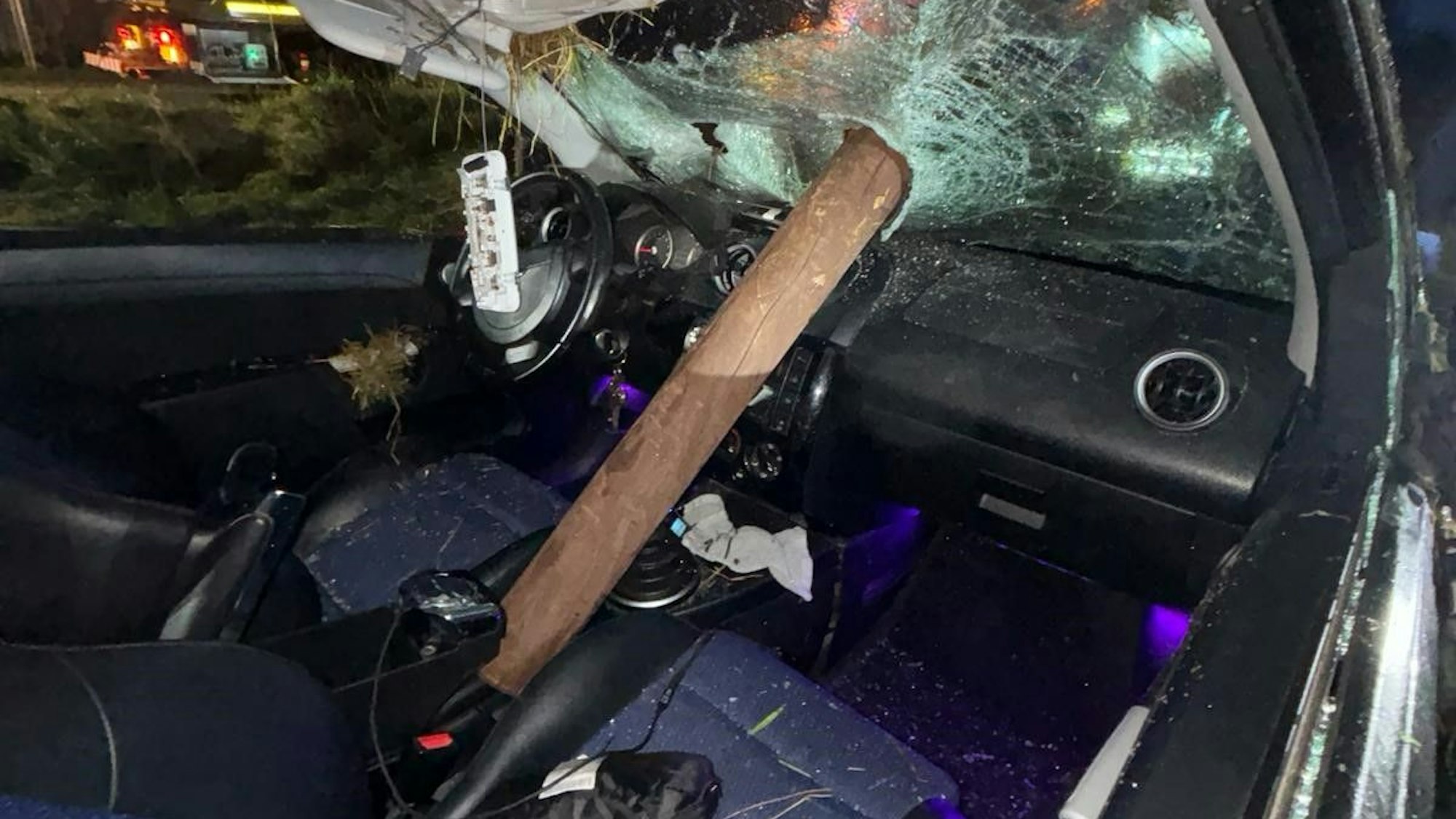 Der Zaunpfahl verfehlte den 21-jährigen Fahrer nur knapp.