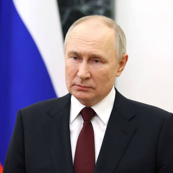 In this pool photograph distributed by Russian state agency Sputnik on February 27, 2024, Russia's President Vladimir Putin makes a video address to congratulate the military personnel and veterans of the Special Operations Forces, a branch of the Armed Forces of Russia, on their professional holiday at the Kremlin in Moscow. (Photo by Alexander KAZAKOV / POOL / AFP)
