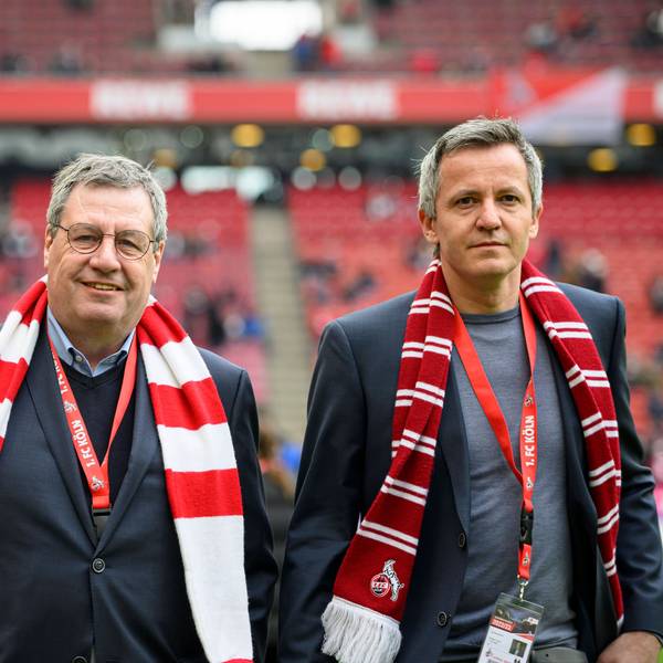 FC-Präsident Dr. Werner Wolf und der kaufmännische Geschäftsführer Philipp Türoff (rechts) bei einem Heimspiel im Rheinenergiestadion.