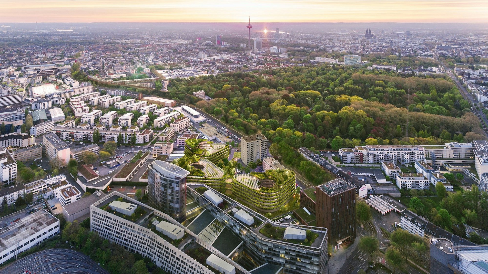 Mit besonders viel Grün und Freiflächen samt Spielplätzen soll der „Green Campus“ am Melatengürtel (unterer Bildrand) entstehen.