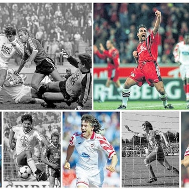 Derbyhelden oder wie immer man sie auch nennen will: (von oben links im Uhrzeigersinn) Klaus Allofs, Ulf Kirsten, Davie Selke, Hherbert Waas, Toni Polster, Klaus Bruckmann und Dominic Maroh.