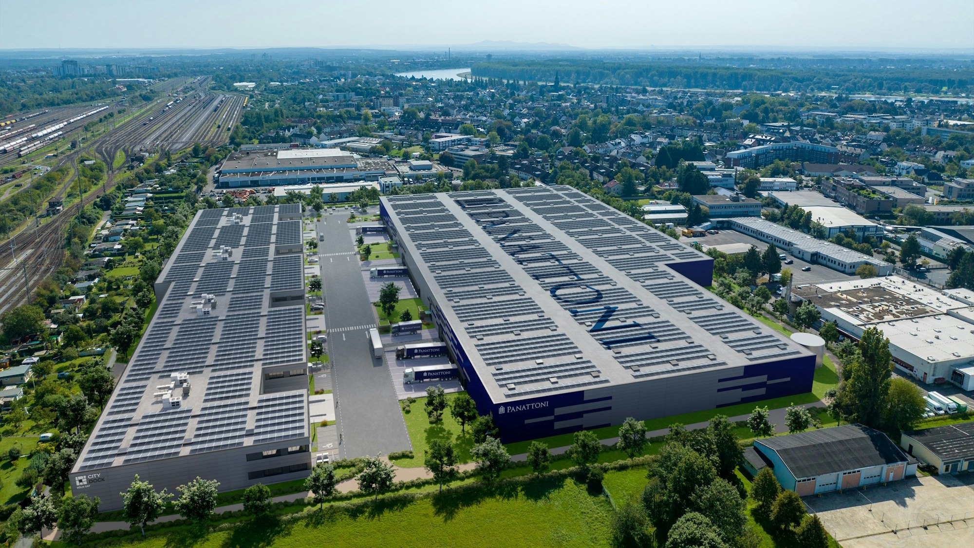 Die Visualisierung zeigt den künftigen Campus Köln Ost von Entwickler Panattoni in Porz-Westhoven.