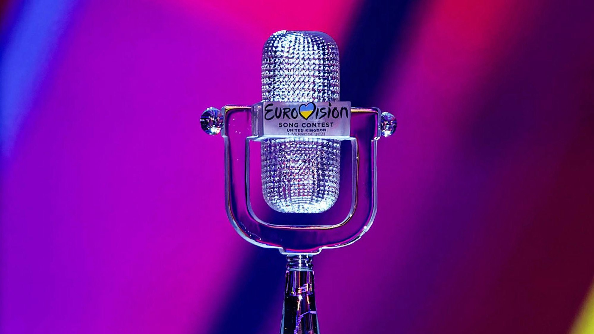 Die Trophäe des Eurovision Song Contest 2023. Das diesjährige ESC-Finale findet am 11. Mai in Malmö statt.