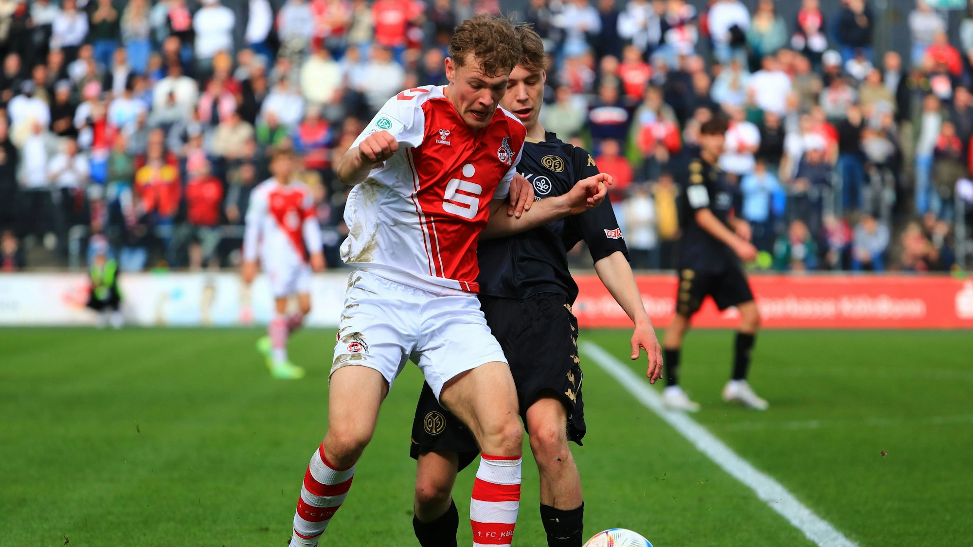 Tim Mueller Mainz im Zweikampf mit Luis Miguel Cortijo Lange Koeln 1. FC Koeln vs 1. FSV Mainz 05, Fussball, A-Junioren-Bundesliga, 14.04.2023 DFB regulations prohibit any use of photographs as image sequences and/or quasi-video. 1. FC Koeln vs 1. FSV Mainz 05, Fussball, A-Junioren-Bundesliga, 14.04.2023 Koeln *** Tim Mueller Mainz in duel with Luis Miguel Cortijo Lange Koeln 1 FC Koeln vs 1 FSV Mainz 05, Football, A Junioren Bundesliga, 14 04 2023 DFB regulations prohibit any use of photographs as image sequences and or quasi video 1 FC Koeln vs 1 FSV Mainz 05, Football, A Junioren Bundesliga, 14 04 2023 Koeln Copyright: xEibner-Pressefotox EP_RWS