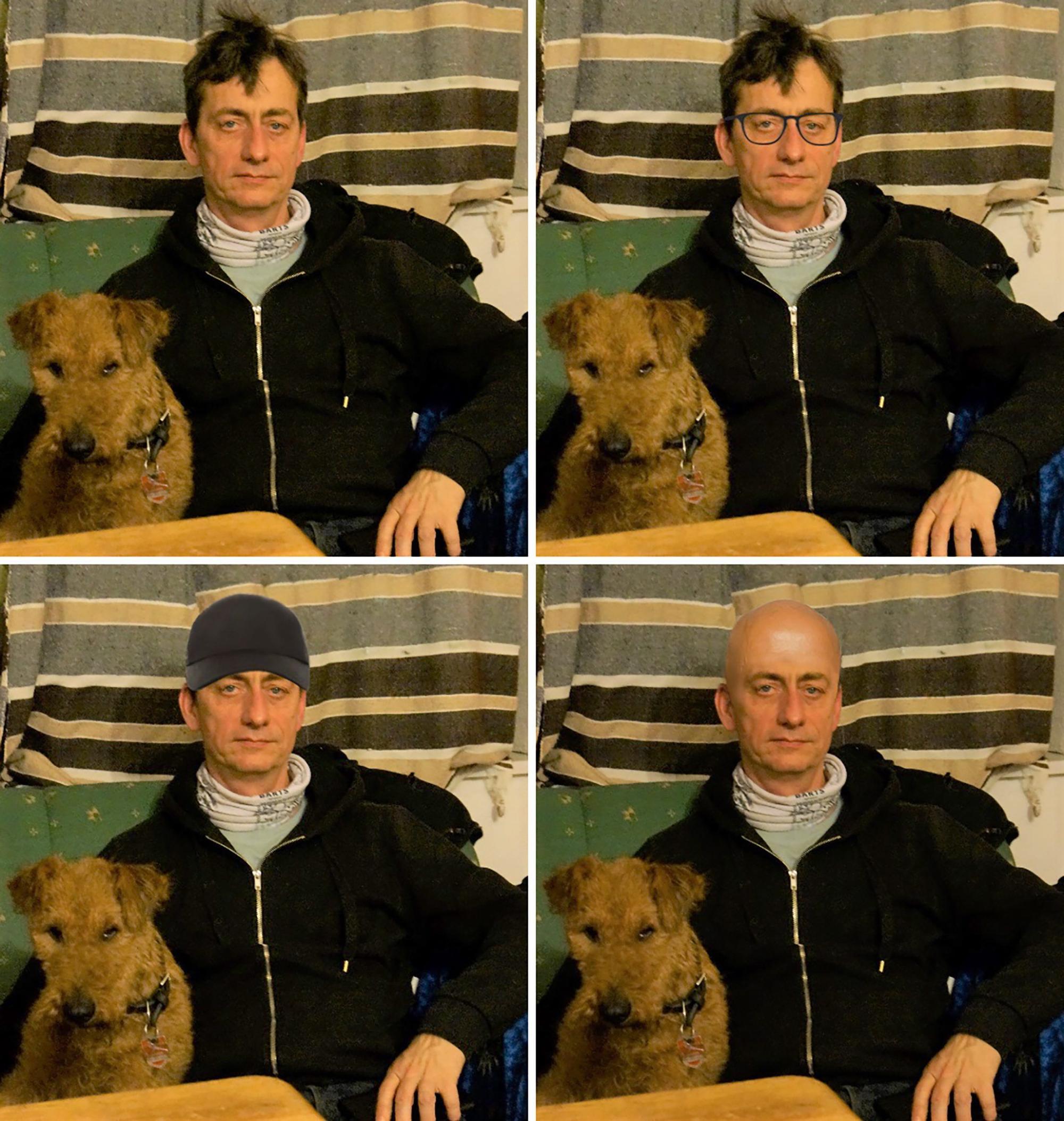 Das aktuelle Original-Foto oben links zeigt nach Angaben des Landeskriminalamtes Niedersachsen mit sehr hoher Wahrscheinlichkeit Burkhard Garweg, die drei anderen Bilder sind technisch verfremdete Versionen.