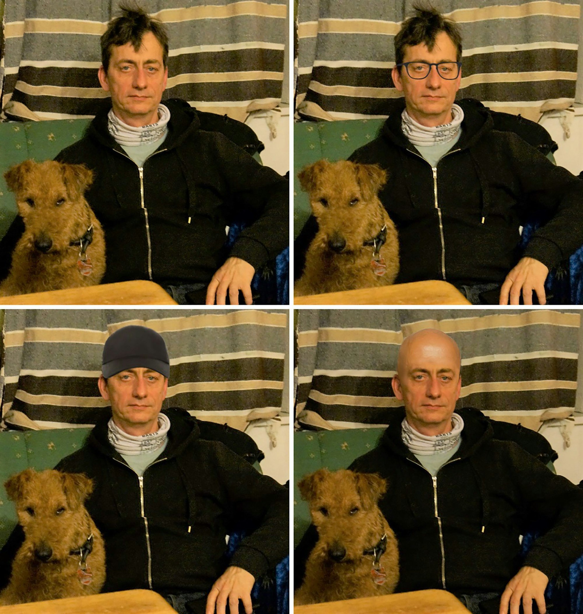 Das aktuelle Original-Foto oben links zeigt nach Angaben des Landeskriminalamtes Niedersachsen mit sehr hoher Wahrscheinlichkeit Burkhard Garweg, die drei anderen Bilder sind technisch verfremdete Versionen.