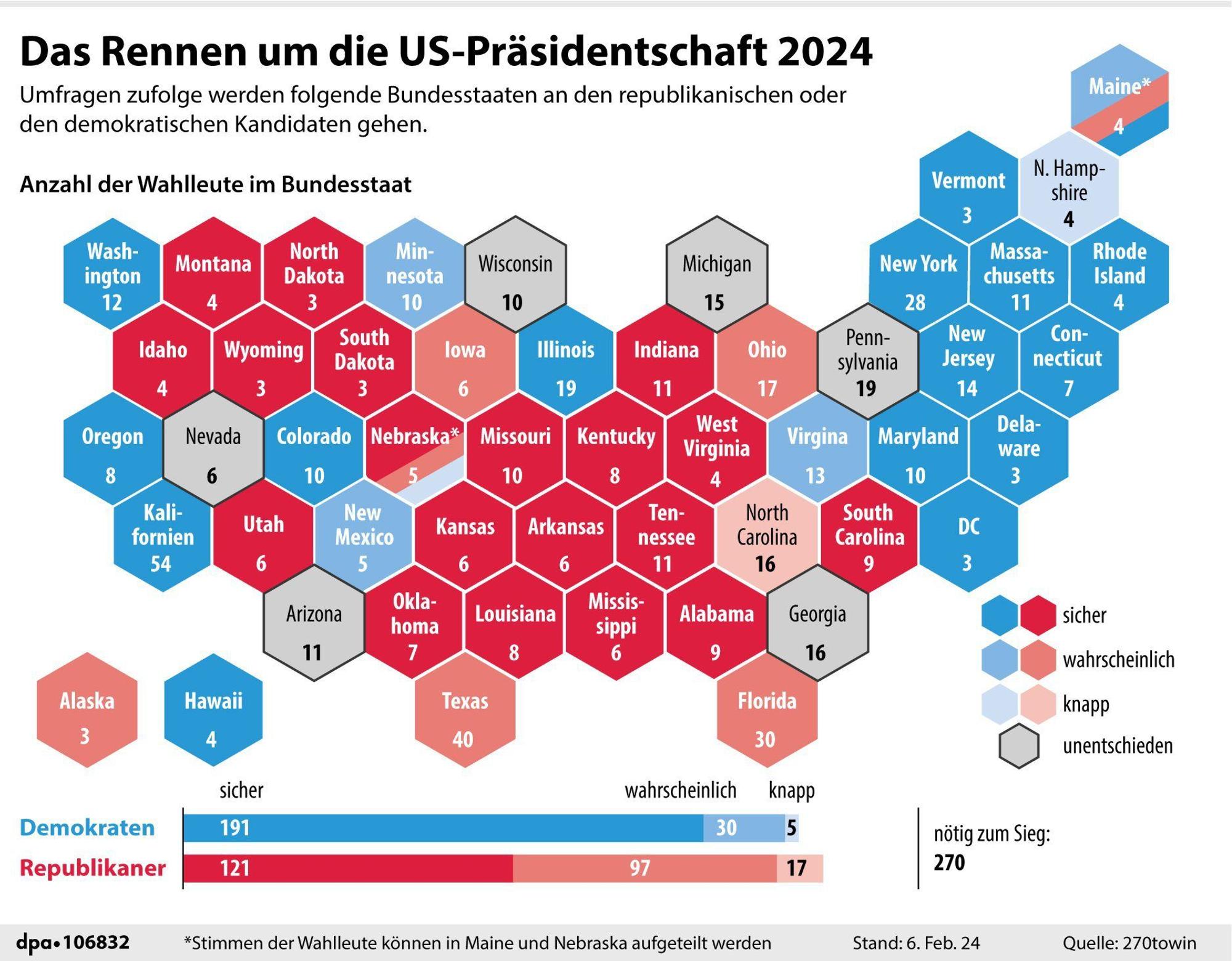 "Umfragewerte von Republikanern und Demokraten nach Bundesstaaten"
