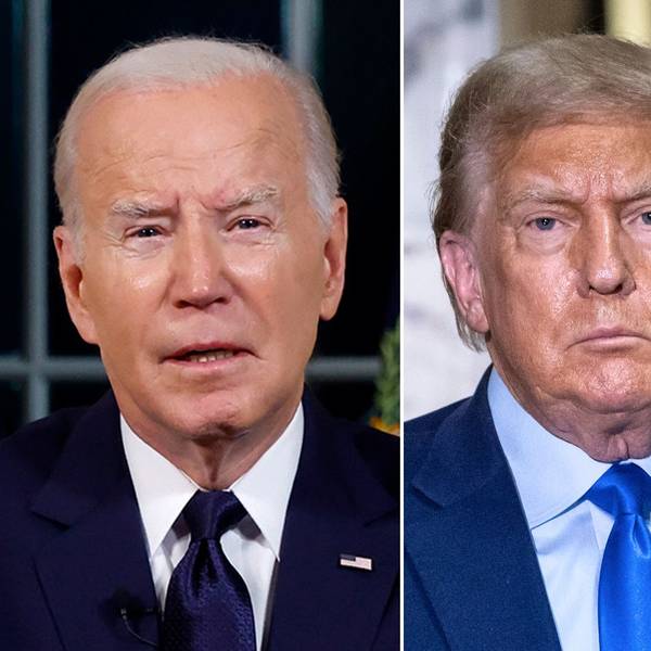 Das voraussichtliche Duell bei der US-Wahl 2024 für das Präsidentenamt: Der amtierende Präsident und Demokrat Joe Biden (l.) und Republikaner und Ex-Präsident Donald Trump.