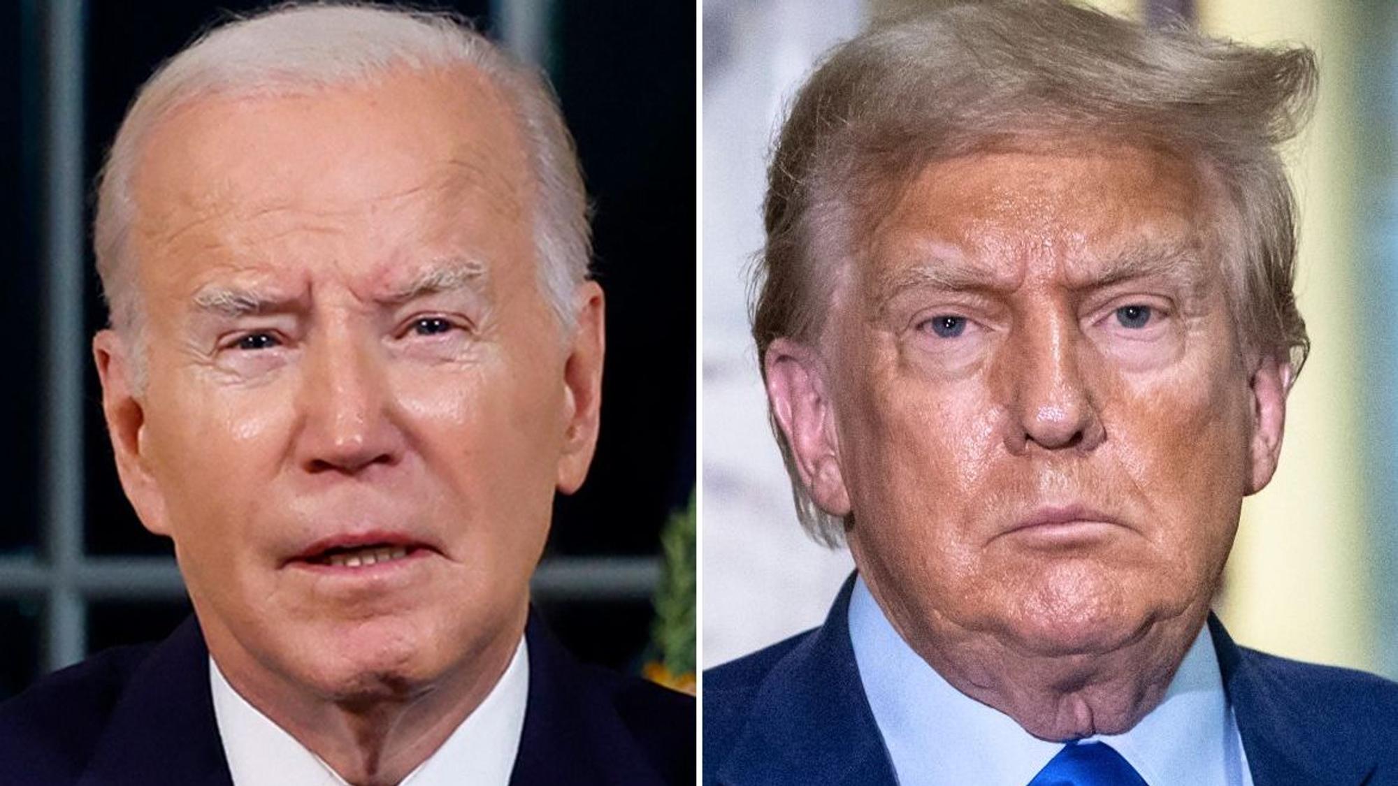 Das voraussichtliche Duell bei der US-Wahl 2024 für das Präsidentenamt: Der amtierende Präsident und Demokrat Joe Biden (l.) und Republikaner und Ex-Präsident Donald Trump.