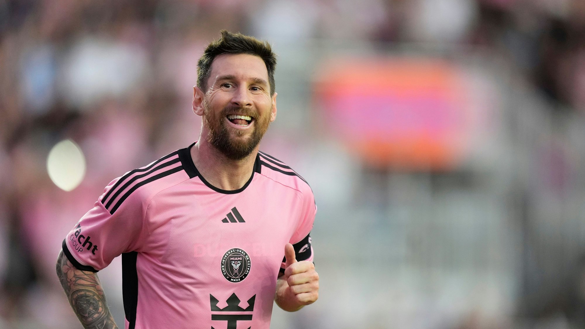 Lionel Messi, Stürmer von Inter Miami, reagiert nach seinem Tor.
