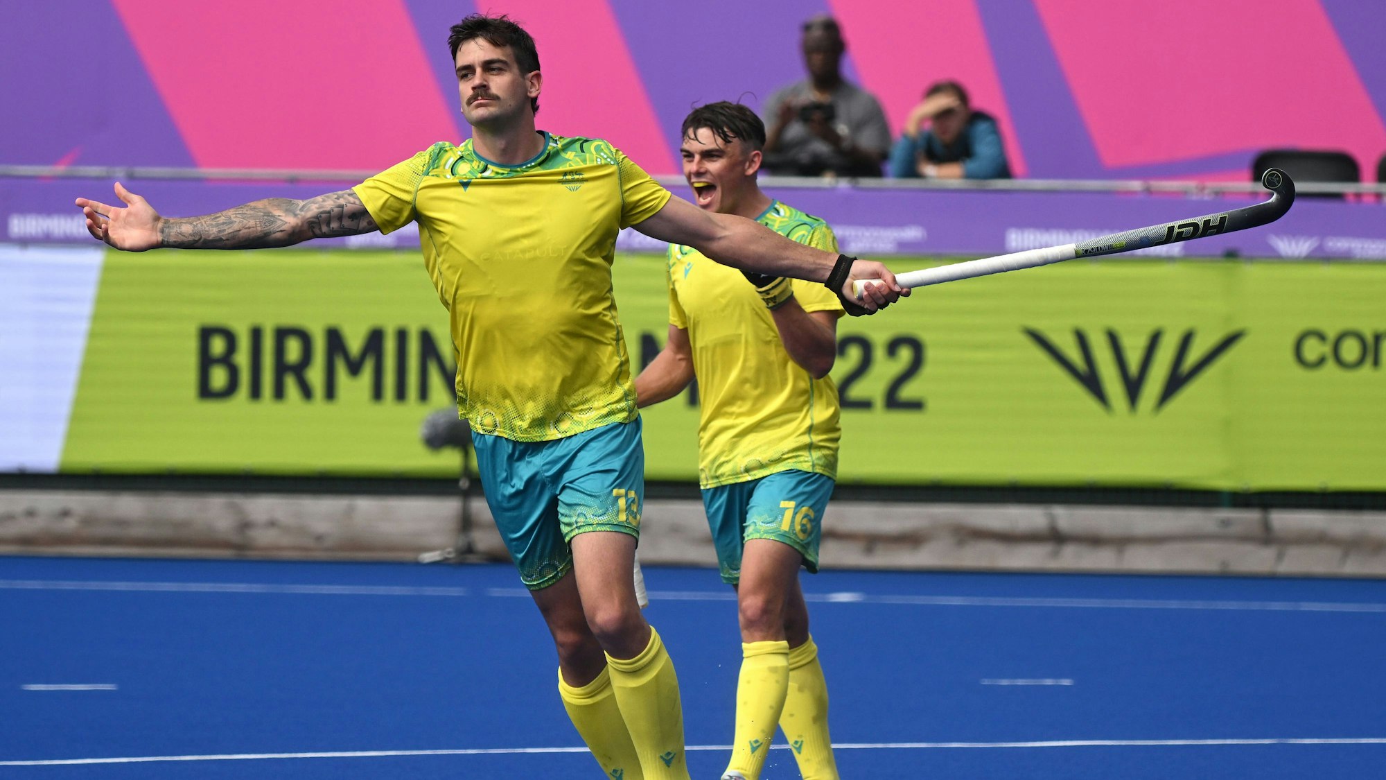 COM22 HOCKEY, Blake Govers of Australia celebrates after scoring a goal during The Mens Pool Hockey match between Australia and Scotland on Day 3 of the XXII Commonwealth Games at University Hockey and Squash Centre in Birmingham, England, Sunday, July 31, 2022.  ACHTUNG: NUR REDAKTIONELLE NUTZUNG, KEINE ARCHIVIERUNG UND KEINE BUCHNUTZUNG BIRMINGHAM UNITED KINGDOM PUBLICATIONxINxGERxSUIxAUTxONLY Copyright: xDEANxLEWINSx 20220731001685171246