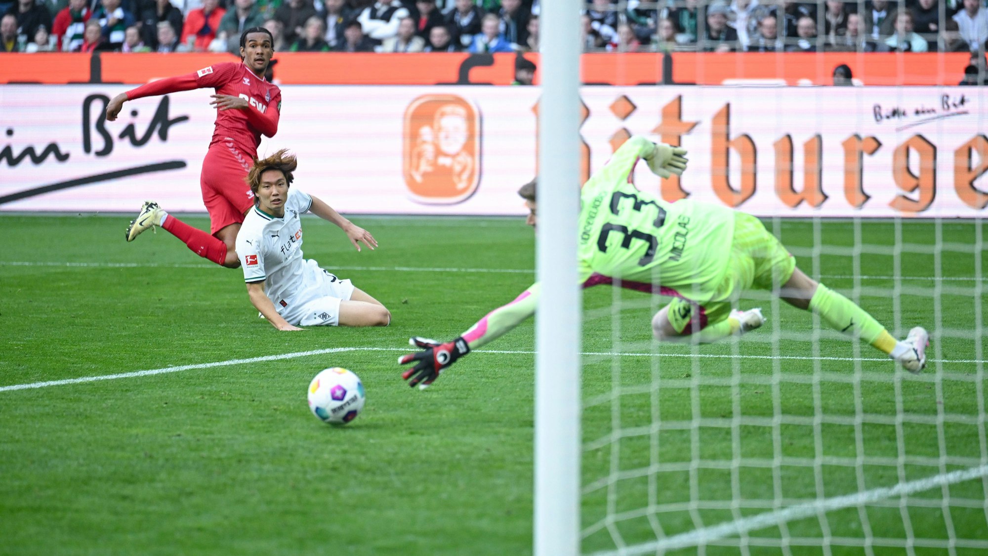 09.03.2024, Fussball, Bundesliga, 25. Spieltag Saison 2023/2024, Borussia Mönchengladbach - 1. FC Köln, Damion Downs 1. FC Köln erzielt das Tor zum 3:3.