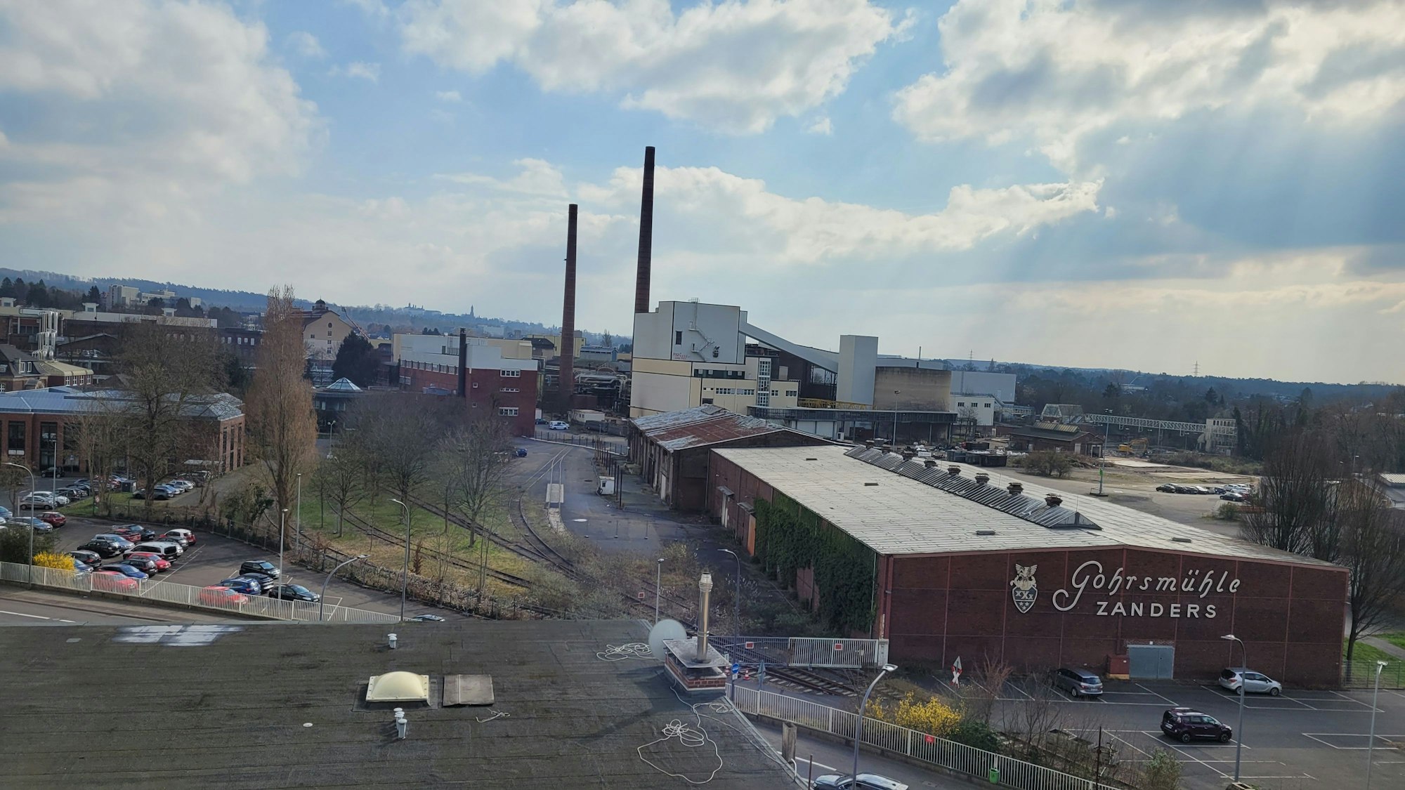 Blick auf das ehemalige Gelände der Papierfabrik Zanders