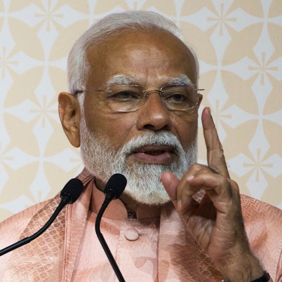 Vereinigte Arabische Emirate, Abu Mureikha: Narendra Modi, Premierminister von Indien, während einer Rede nachdem er zur Eröffnungszeremonie des ersten aus Stein gebauten Hindu-Tempels im Nahen Osten gekommen ist.