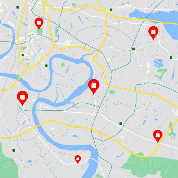Eine Karte mit den typischen Symbolen und Kennzeichnungen eines Kartendienstes