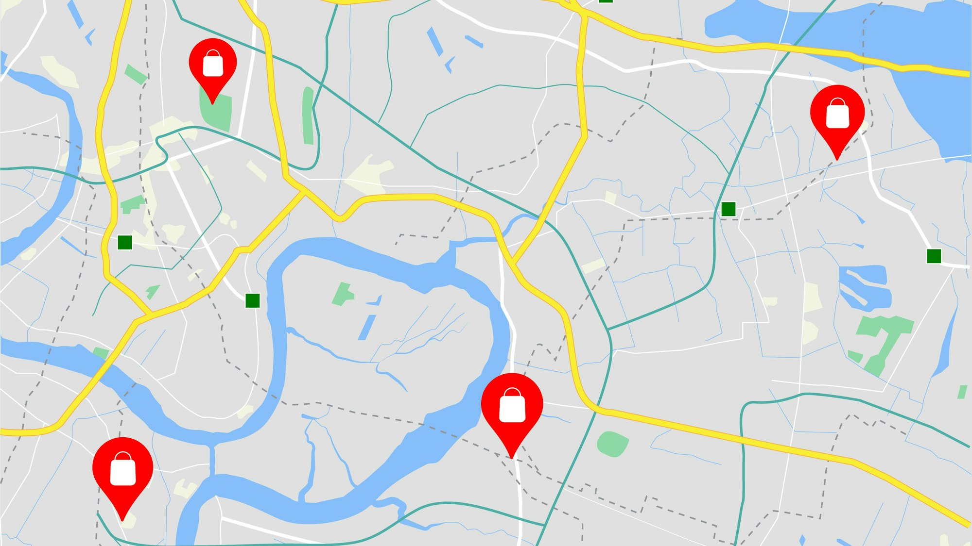 Eine Karte mit den typischen Symbolen und Kennzeichnungen eines Kartendienstes