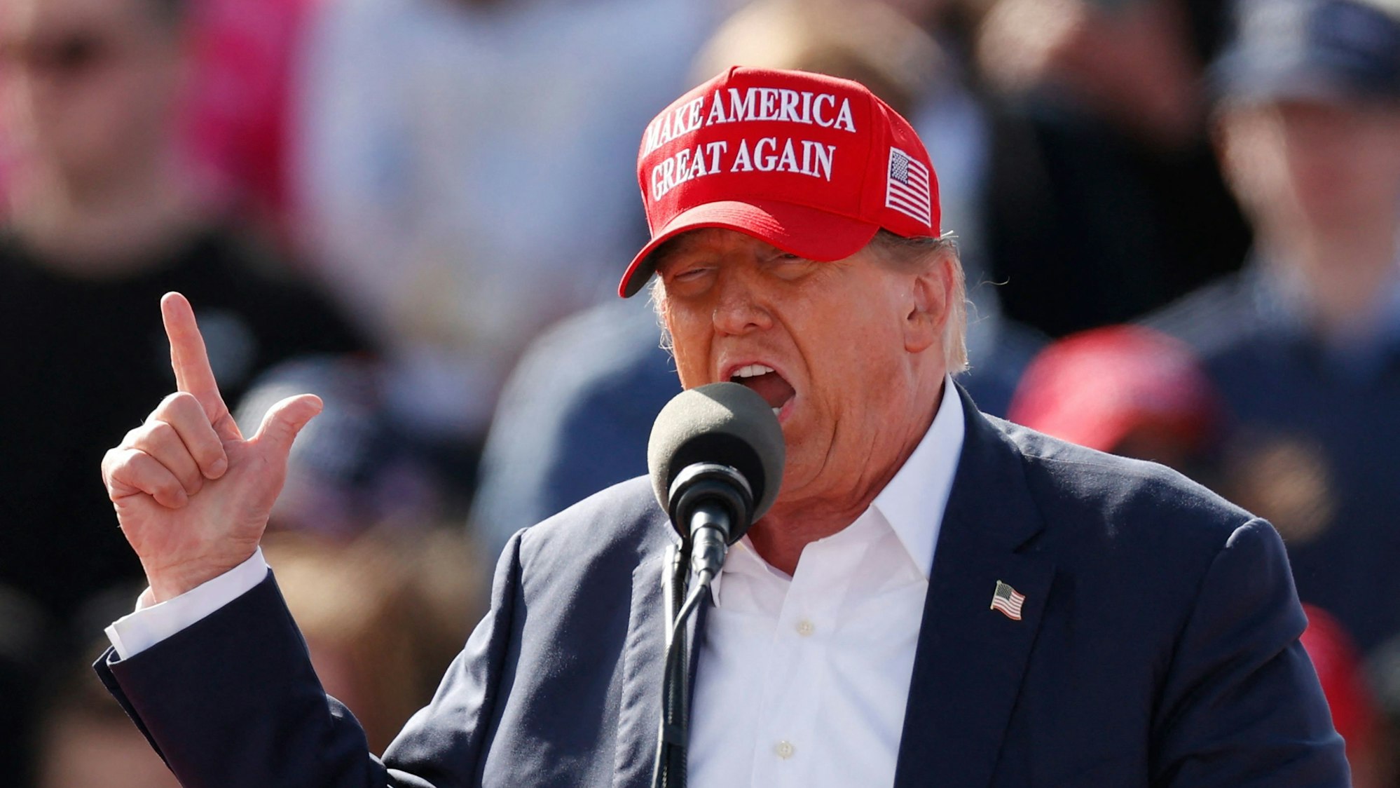 Former US President and Republican presidential candidate Donald Trump speaks during a Buckeye Values PAC Rally in Vandalia, Ohio, on March 16, 2024. (Photo by KAMIL KRZACZYNSKI / AFP)