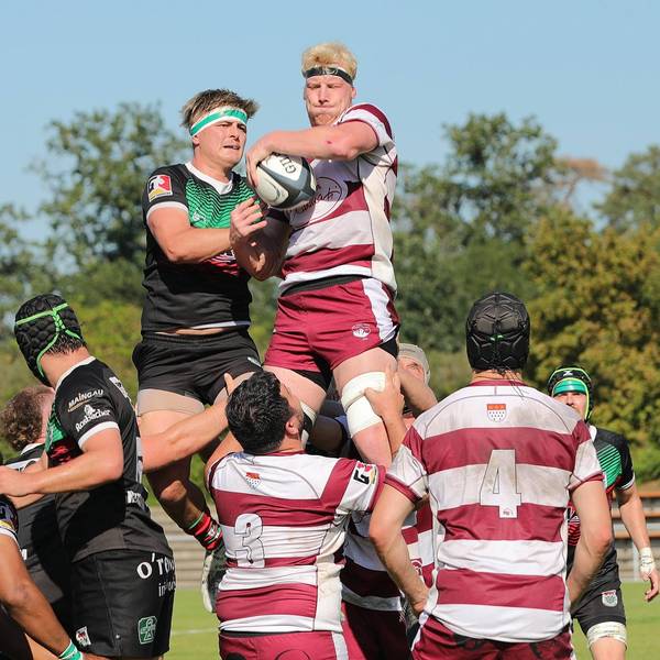 09.09.2023 Heusenstamm, Martinsee Rugby Bundesliga Süd/West 2023 Rugby RK Heusenstamm gegen RSV Köln Carson Dehnert 7, RK Heusenstamm gegen Philipp Dreyer RSV Köln *** 09 09 2023 Heusenstamm, Martinsee Rugby Bundesliga South West 2023 Rugby RK Heusenstamm vs RSV Cologne Carson Dehnert 7, RK Heusenstamm vs Philipp Dreyer RSV Cologne