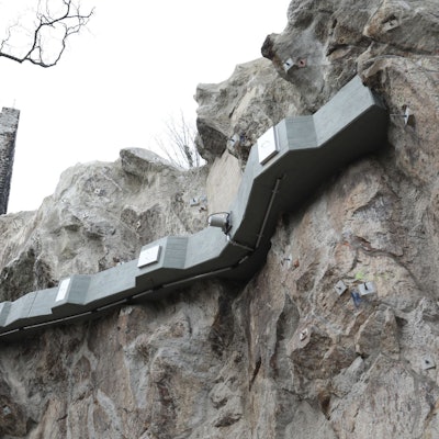 Die Südseite des Drachenfels mit erneuerten Ankern und Betonkragen.
