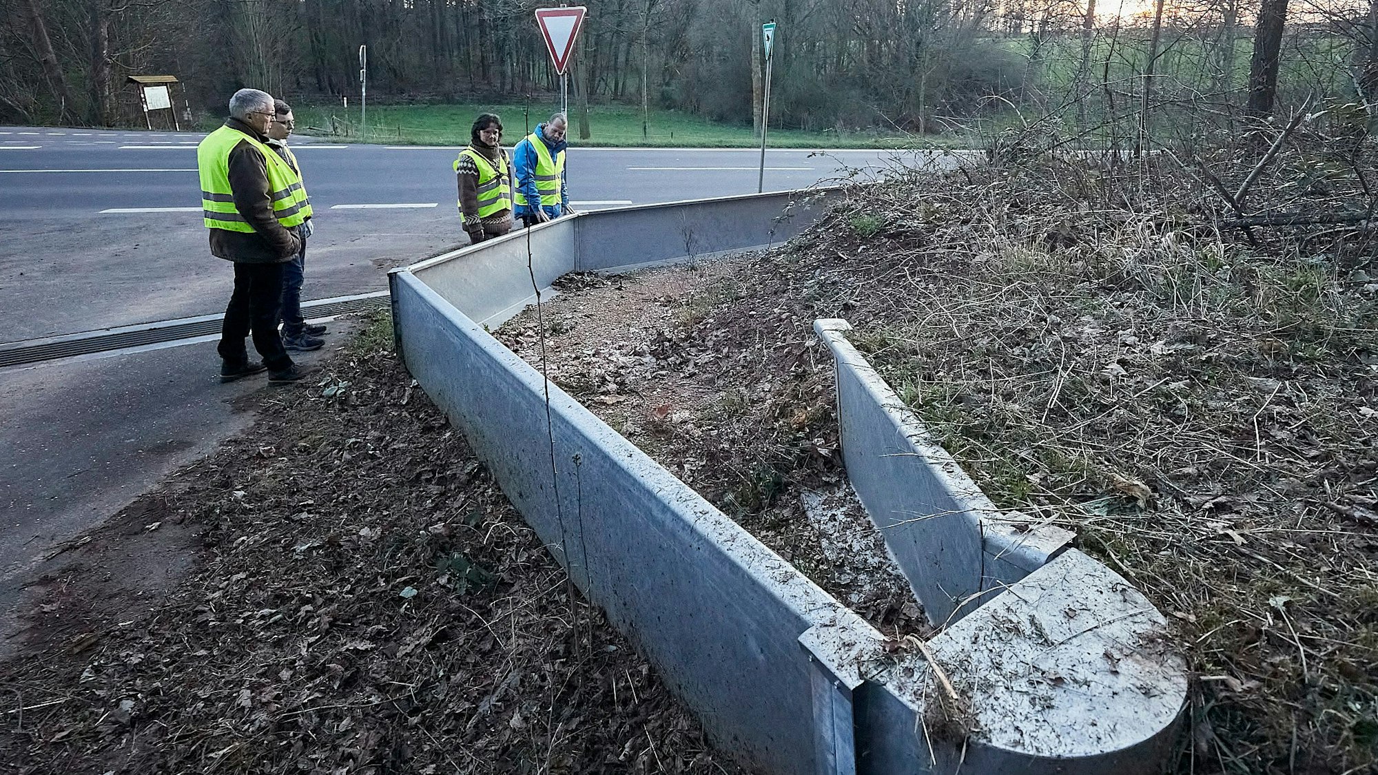 Die Leitanlage bei Eicks bildet eine für Amphibien unüberwindbare Barriere zur Straße und lotst sie in Tunnel.