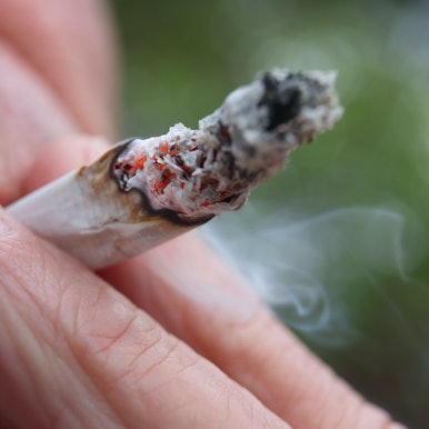 Eine Person raucht einen Joint.