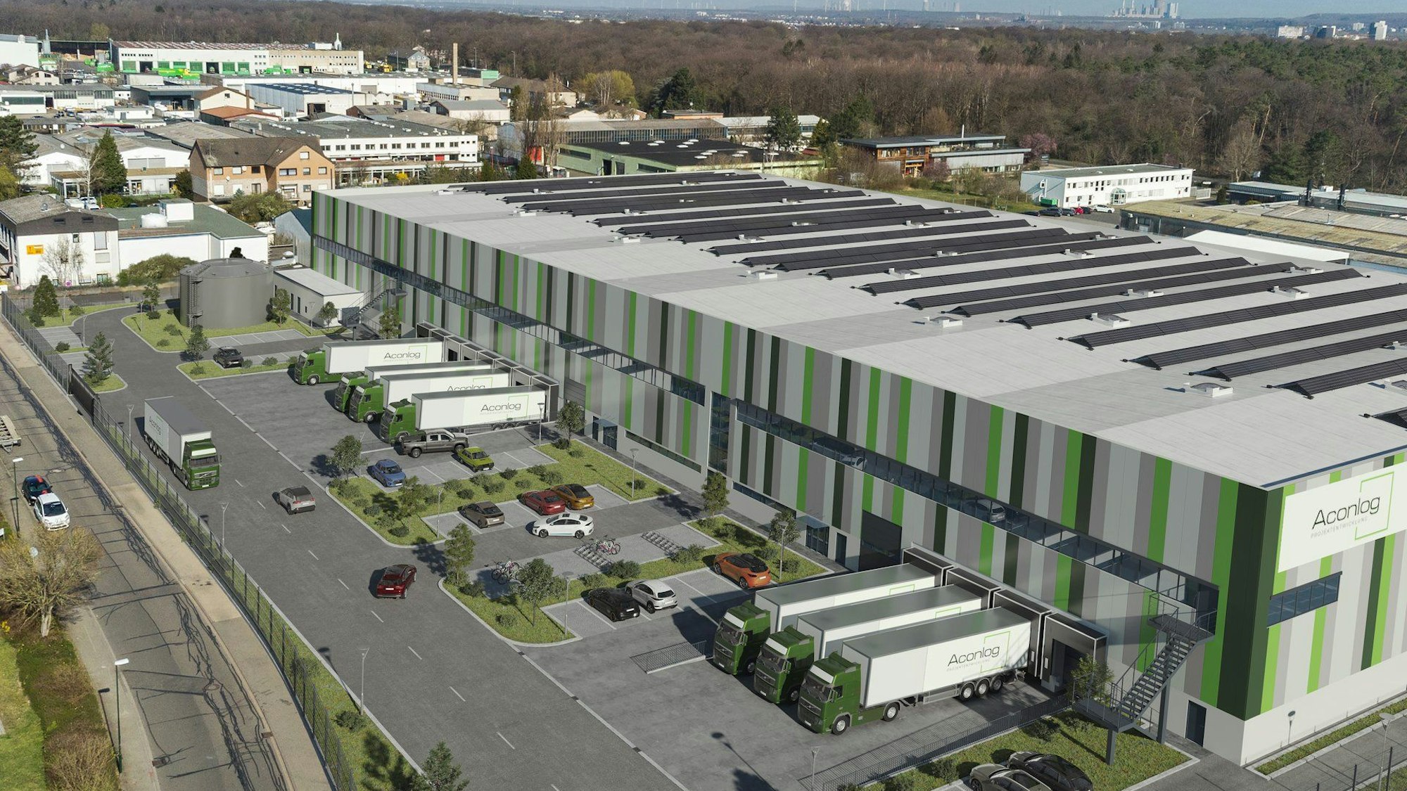 Zu sehen ist die Visualisierung einer Lagerhalle.