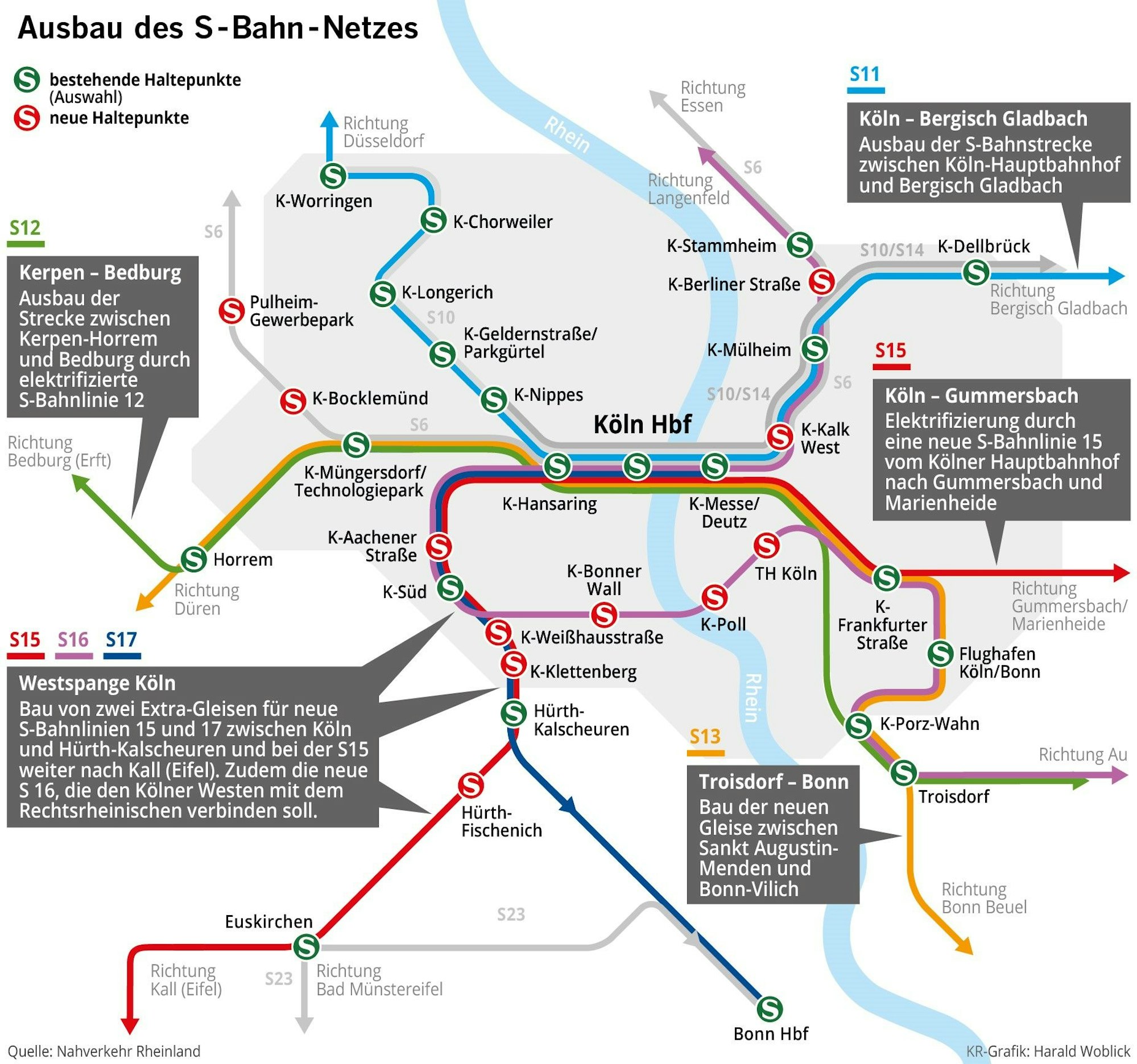 Der geplante S-Bahn-Ausbau in der Region und Köln.
