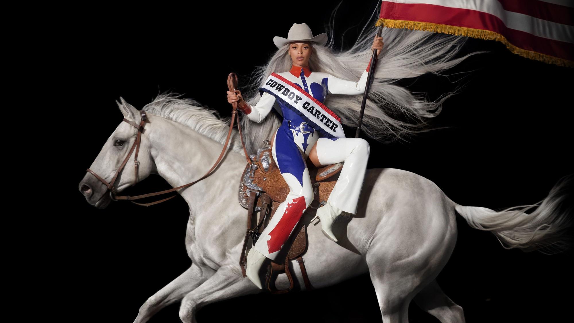 Beyoncé auf einem Lippizaner.