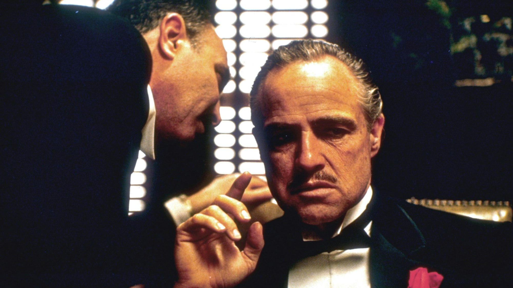 Marlon Brando als Mafiaboss in einer Szene aus Francis Ford Coppolas Film „Der Pate“.