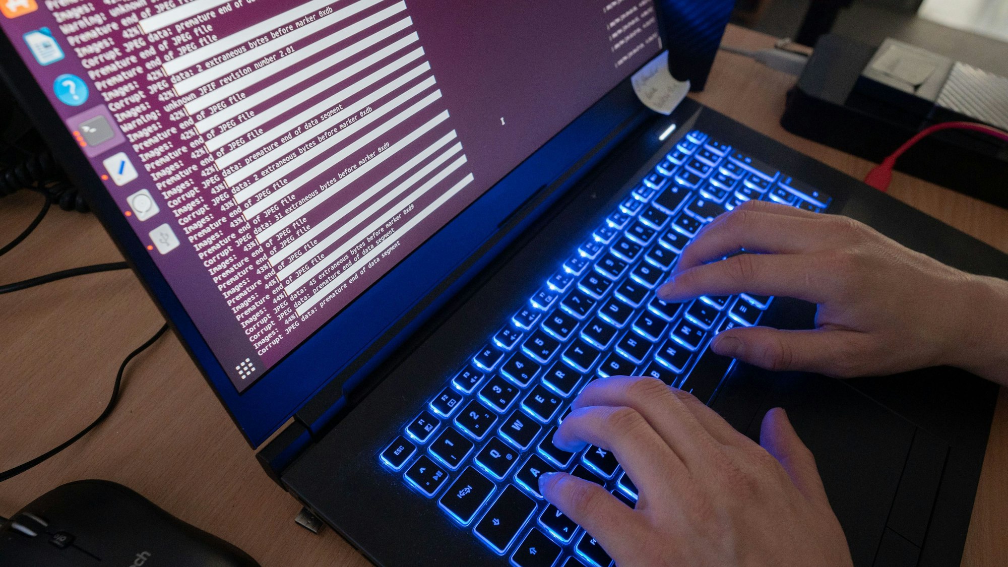 Eine Wissenschaftlerin eines Landeskriminalamts arbeitet an Computerbildschirmen.